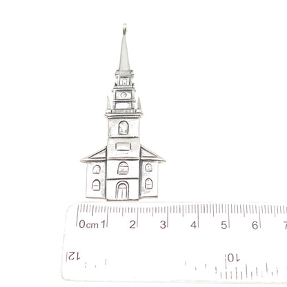 Hand & Hammer Sterling Silver Vintage Old North Church Oxidized Large Pendant
