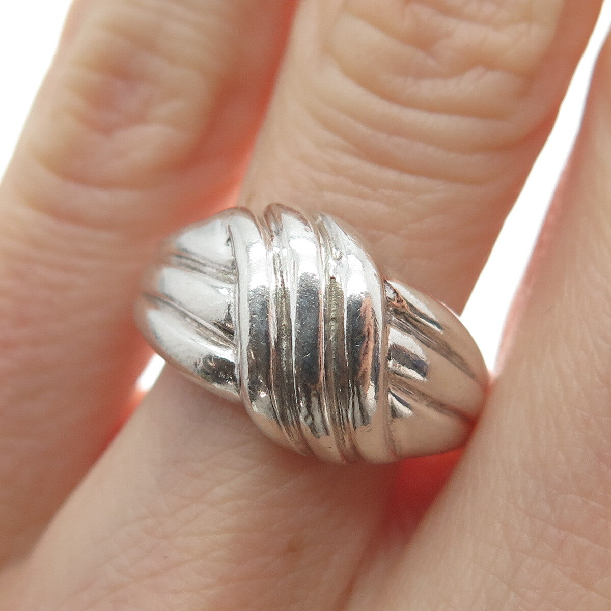 925 Sterling Silver Vintage Modernist Wavy Ring Size 7