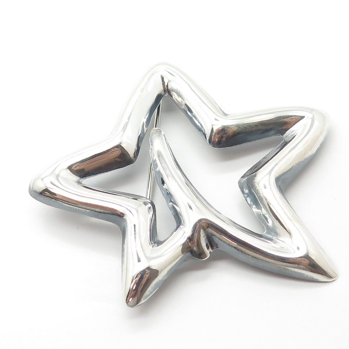 925 Sterling Silver Vintage Mexico Non-Symmetrical Star Handcrafted Pin Brooch