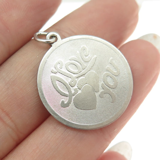 DANECRAFT 925 Sterling Silver Vintage "I Love You" Round Pendant