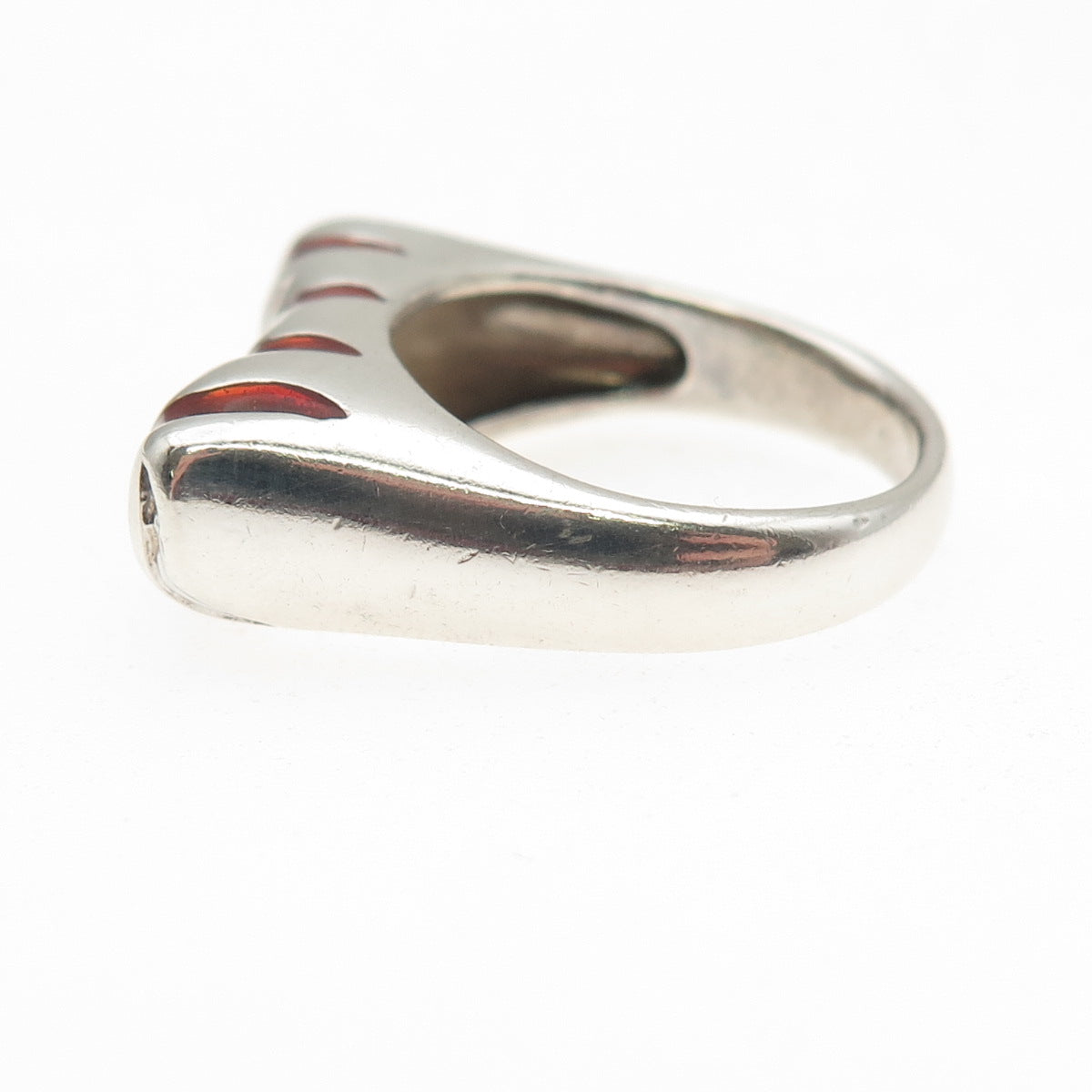 Ken Crafts 925 Sterling Silver Vintage Enamel Animal Pattern Ring Size 8