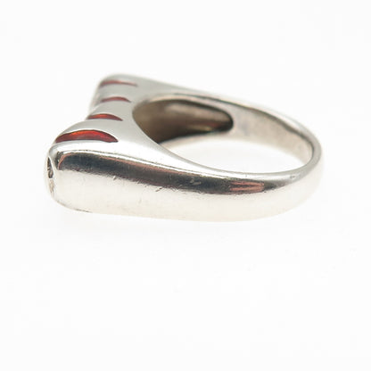 Ken Crafts 925 Sterling Silver Vintage Enamel Animal Pattern Ring Size 8