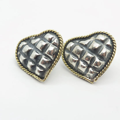 925 Sterling Silver 2-Tone Vintage Mexico Laton Heart Earrings