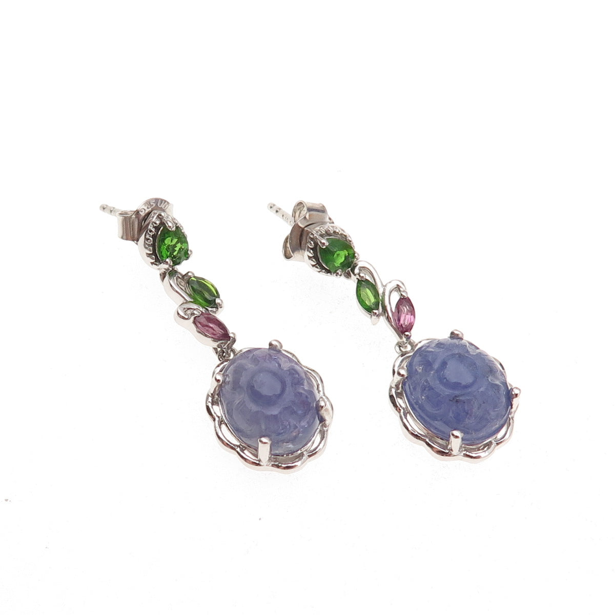 Chuck Clemency 925 Sterling Silver Real Tanzanite Peridot & Amethyst Earrings