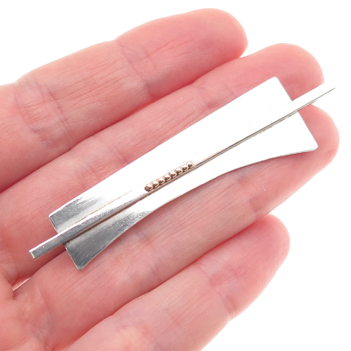 Torie 925 Sterling Silver 14K Gold Vintage Modernist Pin Brooch