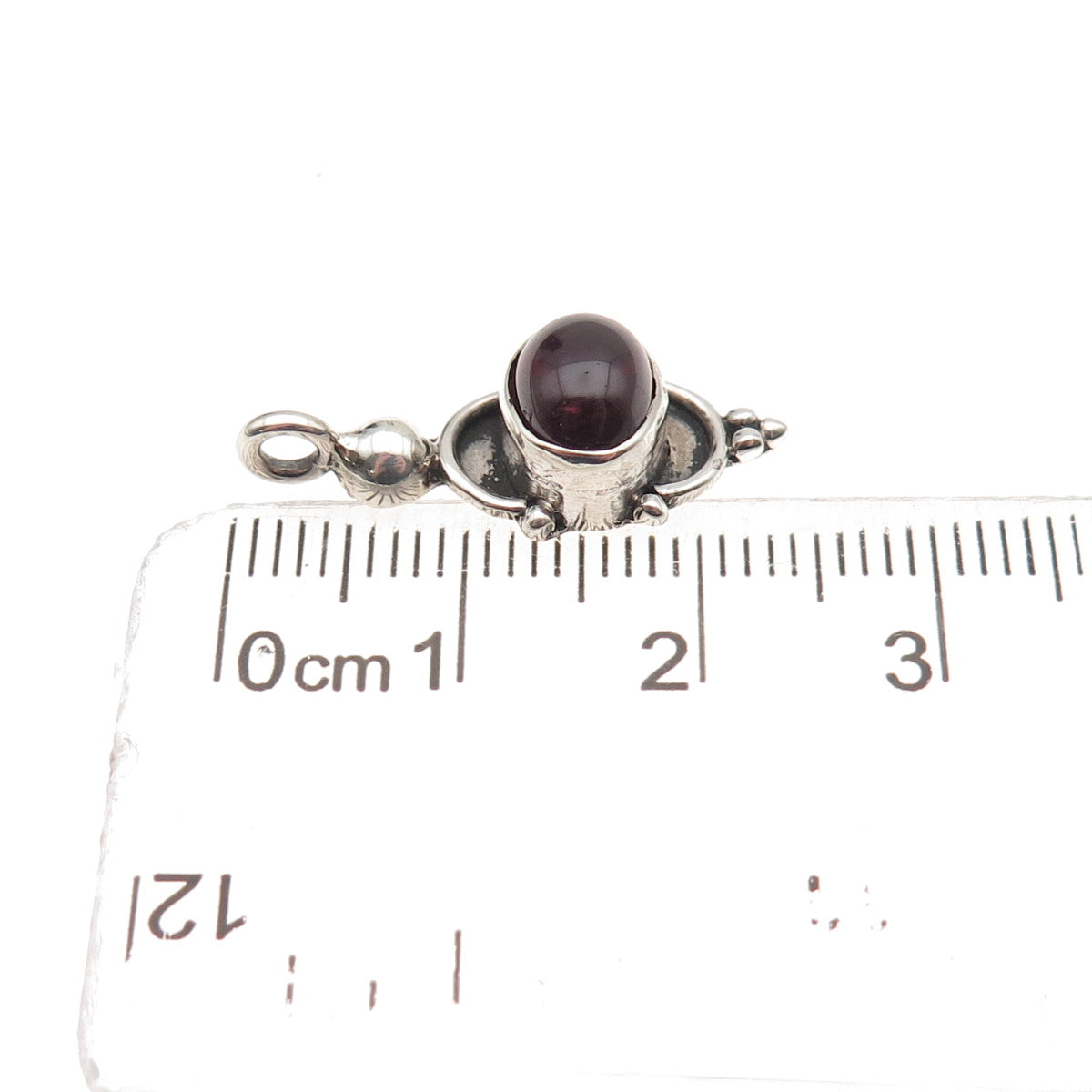 925 Sterling Silver Vintage Real Red Garnet Oxidized Mini Charm Pendant