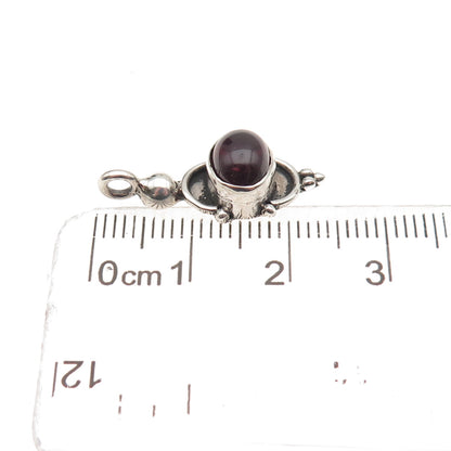 925 Sterling Silver Vintage Real Red Garnet Oxidized Mini Charm Pendant