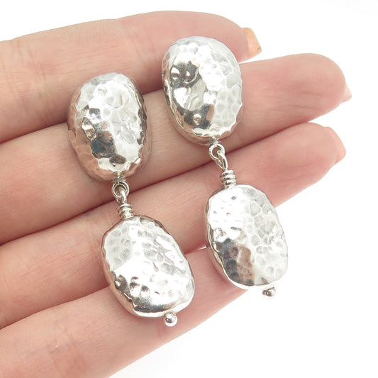 ISABEL WOLFE 925 Sterling Silver Vintage Modernist Hammered Drop Bean Earrings