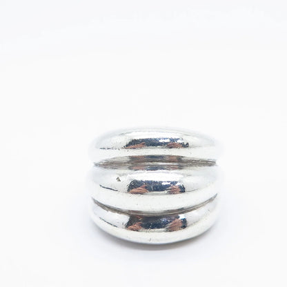 925 Sterling Silver Vintage Ribbed Wide Ring Size 6.75