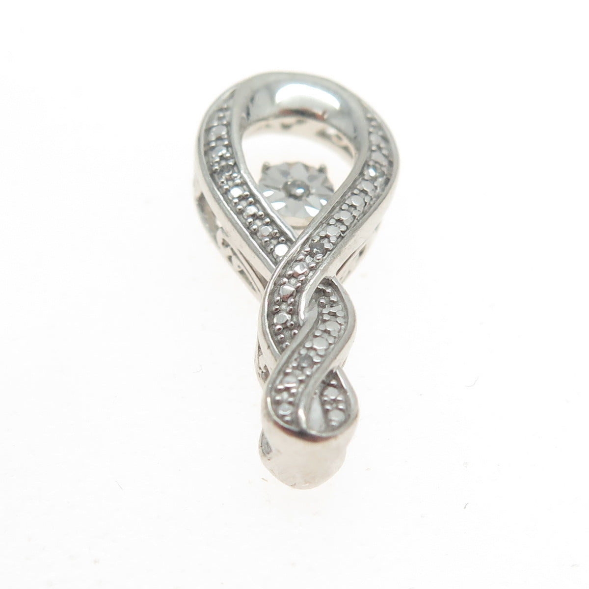 925 Sterling Silver Real Round-Cut Diamond Twisted Infinity Slide Pendant