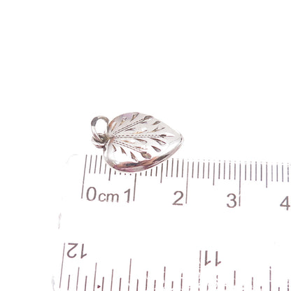 925 Sterling Silver Antique Art Deco Engraved Chatelaine Heart Charm Pendant