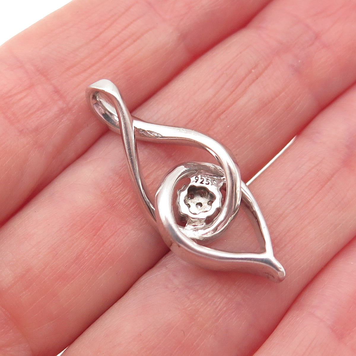 925 Sterling Silver Real Round-Cut Diamond Interlocked Eternity Charm Pendant