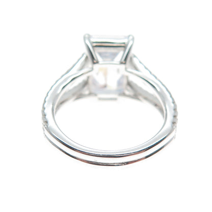 DSMK 925 Sterling Silver Emerald & Round-Cut Shaped C Z Ring Size 5.25