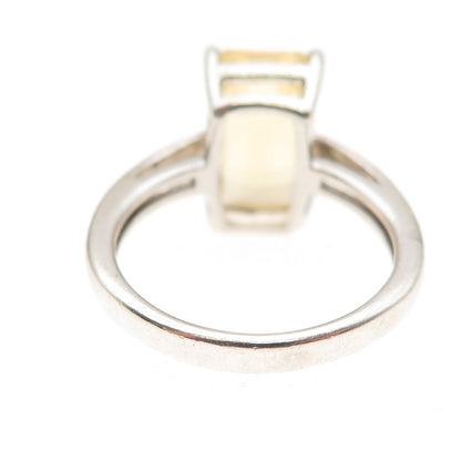925 Sterling Silver Vintage Real Emerald-Cut Canary Opal Ring Size 8.5