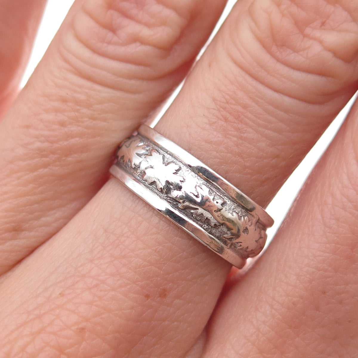 Clark & Coombs 925 Sterling Silver Antique Art Deco Floral Band Ring Size 7.25