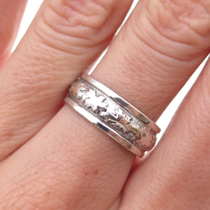 Clark & Coombs 925 Sterling Silver Antique Art Deco Floral Band Ring Size 7.25