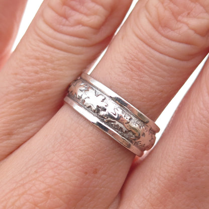 Clark & Coombs 925 Sterling Silver Antique Art Deco Floral Band Ring Size 7.25