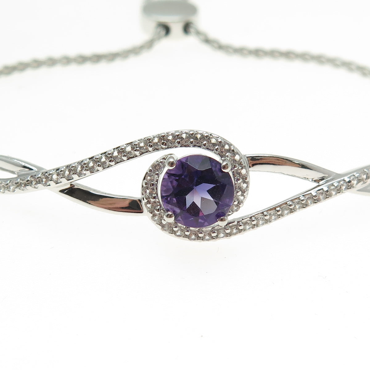 KARIZIA SPA KA-1772 925 Sterling Amethyst Topaz Spiga Link Anklet/Bracelet 9"