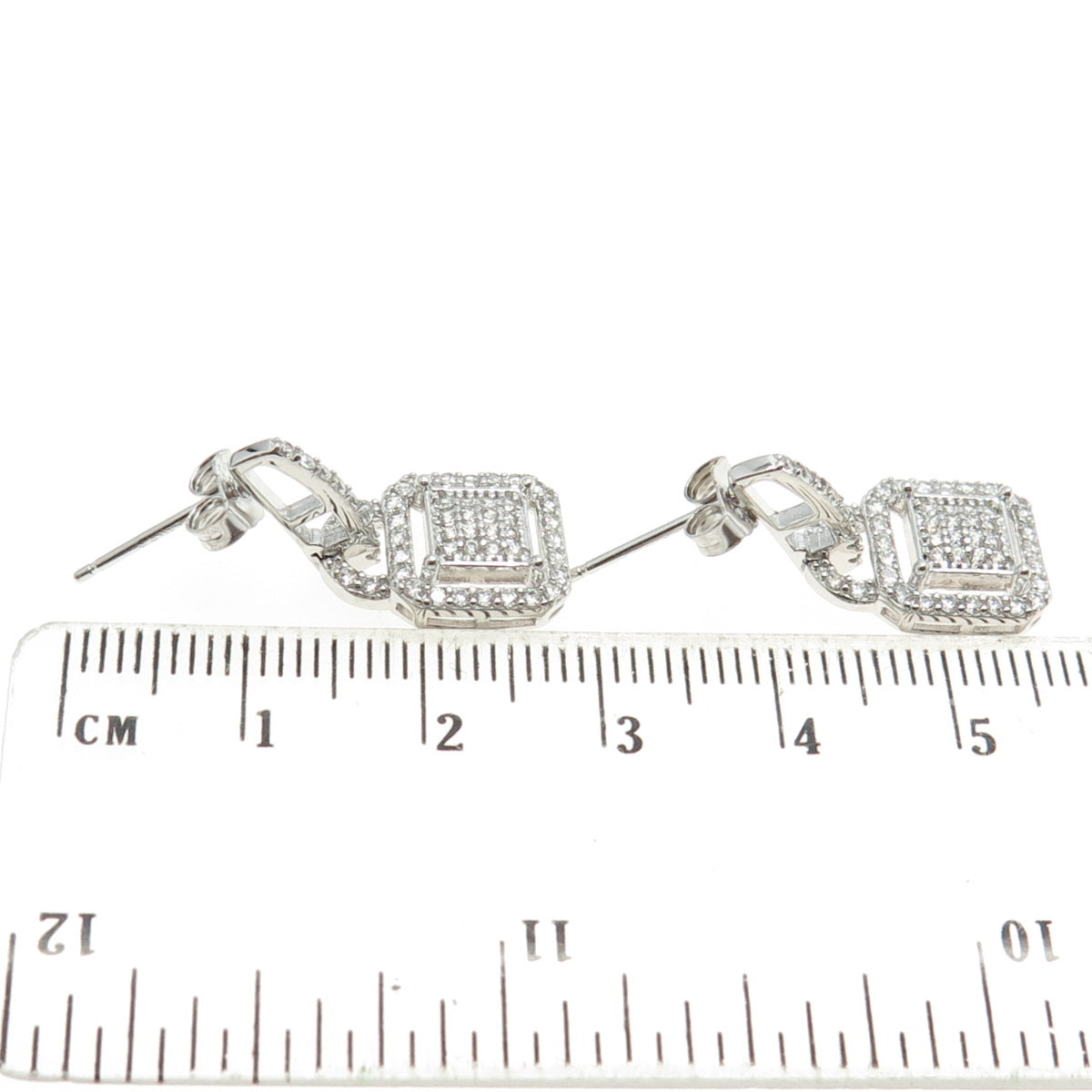 925 Sterling Silver Pave C Z Padlock Dangling Earrings