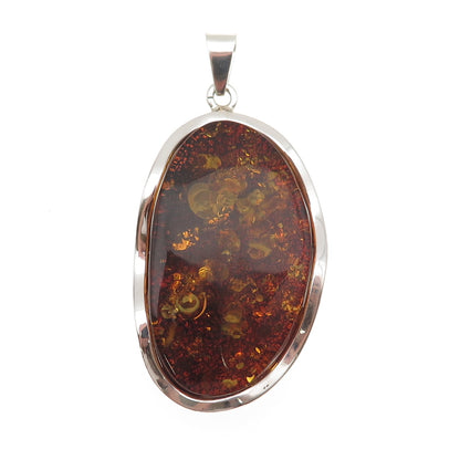 925 Sterling Silver Vintage Poland Real Amber Modernist Pendant