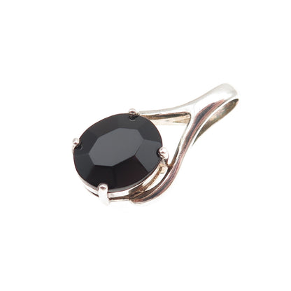 925 Sterling Silver Vintage Real Black Onyx Teardrop Charm Pendant