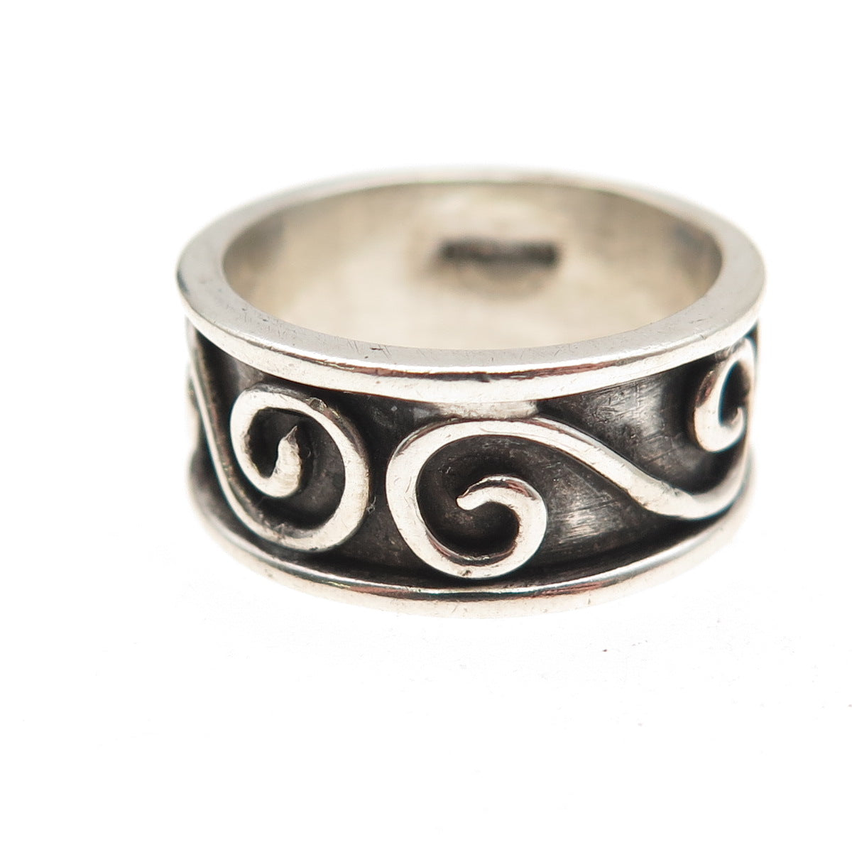 925 Sterling Silver Vintage Modernist Spiral Oxidized Band Ring Size 7.75