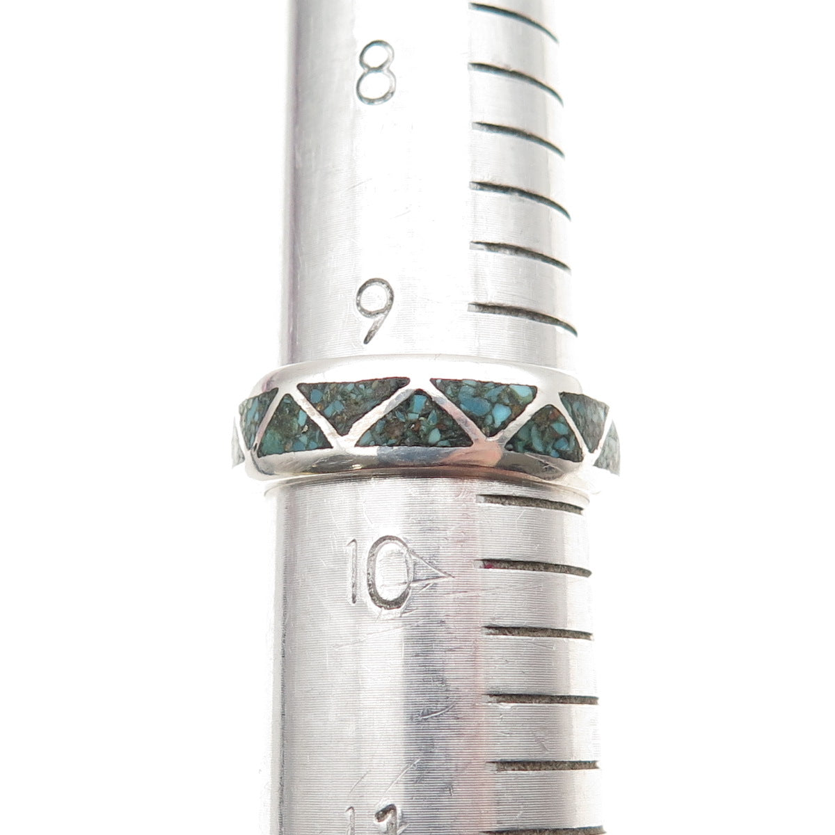 Old Pawn 925 Sterling Silver Vintage Turquoise Inlay Tribal Band Ring Size 9.75