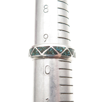 Old Pawn 925 Sterling Silver Vintage Turquoise Inlay Tribal Band Ring Size 9.75