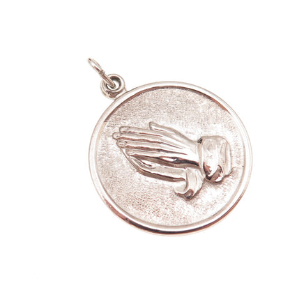 925 Sterling Silver Vintage Prayer Hands Religious Charm Pendant