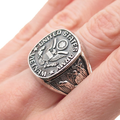 925 Sterling Silver Vintage Enamel US Army Vietnam Oxidized Ring Size 10