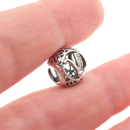Pandora 925 Sterling Silver C Z Letter V Initial Slide Bead Charm