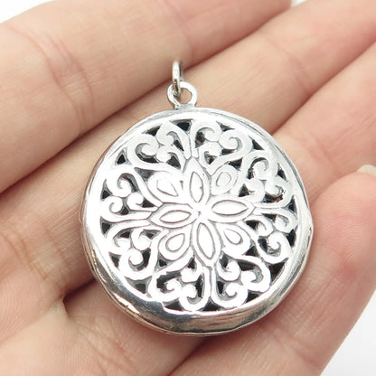 925 Sterling Silver Vintage Real Mother-of-Pearl Ornate Pendant