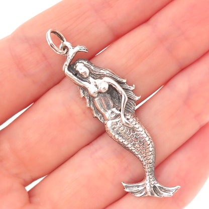 925 Sterling Silver Vintage Mermaid Oxidized Charm Pendant