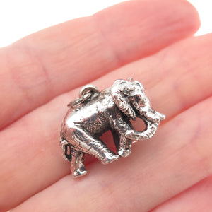 925 Sterling Silver Vintage Elephant Oxidized 3D Charm Pendant