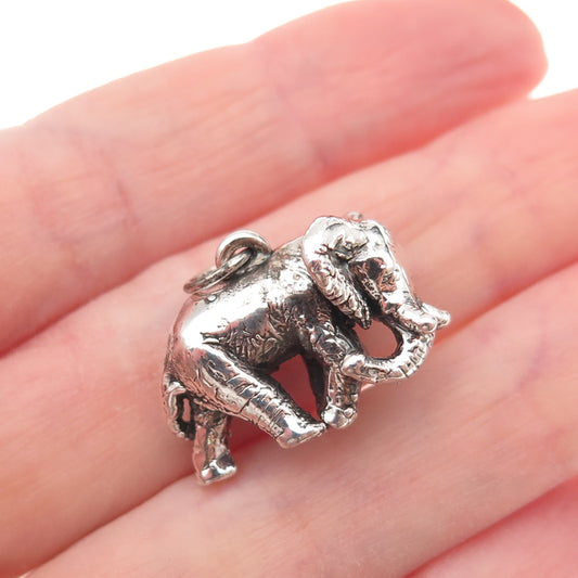 925 Sterling Silver Vintage Elephant Oxidized 3D Charm Pendant