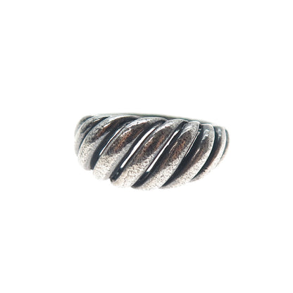 925 Sterling Silver Vintage Modernist Ribbed Oxidized Ring Size 6.25