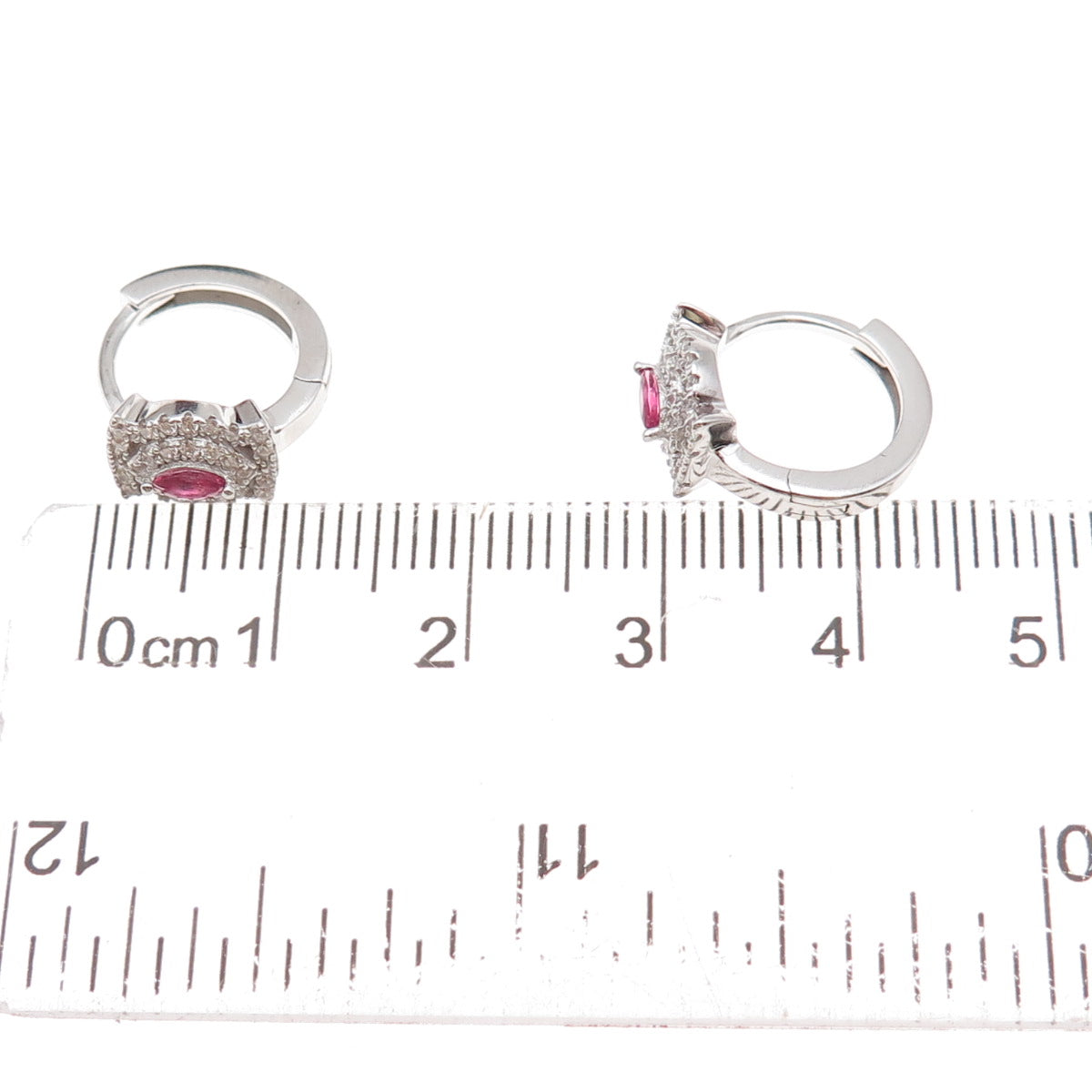 925 Sterling Silver Pink & White C Z Hoop Earrings