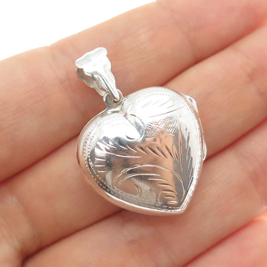 925 Sterling Silver Vintage Engraved Heart Locket Charm Pendant