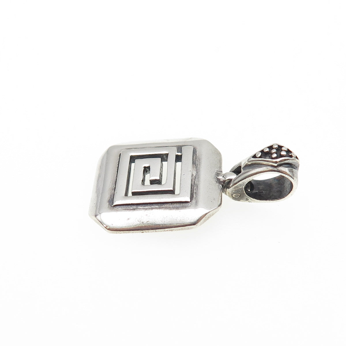 925 Sterling Silver Vintage Modernist Greek Maze Oxidized Mini Charm Pendant