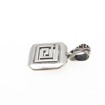 925 Sterling Silver Vintage Modernist Greek Maze Oxidized Mini Charm Pendant