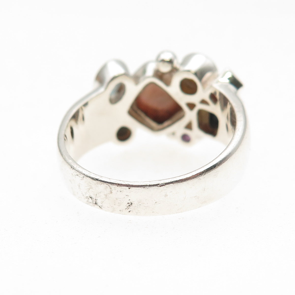 925 Sterling Silver Vintage Real MOP Amethyst Topaz Lapis Garnet Ring Size 10.25