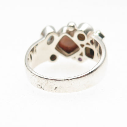 925 Sterling Silver Vintage Real MOP Amethyst Topaz Lapis Garnet Ring Size 10.25