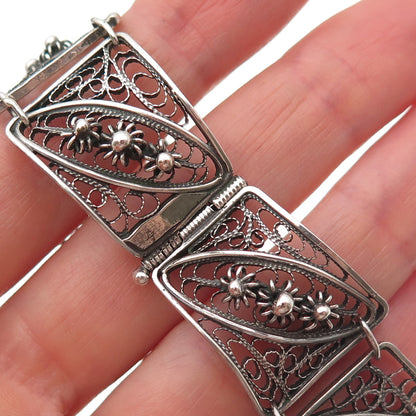916 Silver Vintage European Real Amazonite Filigree Pannel Link Bracelet 6.5"