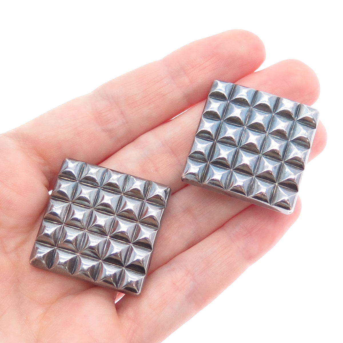 925 Sterling Silver Vintage Modernist Oxidized Clip On Earrings