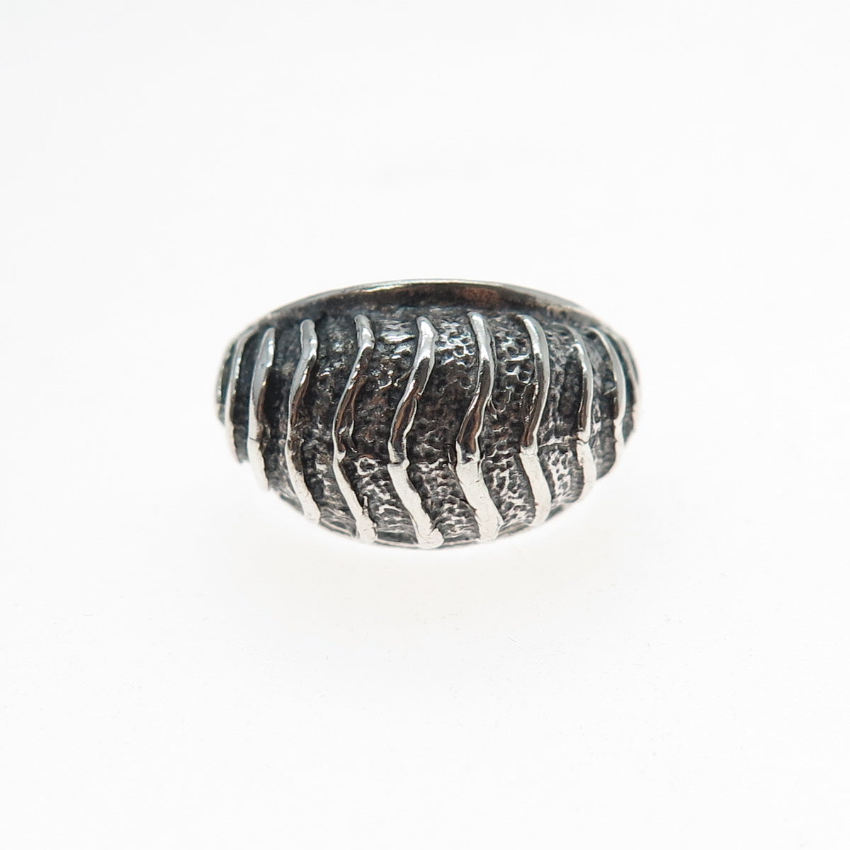 925 Sterling Silver Vintage Modernist Ribbed Dome Oxidized Ring Size 6.5