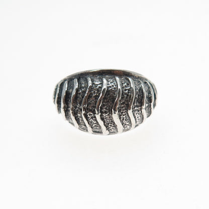 925 Sterling Silver Vintage Modernist Ribbed Dome Oxidized Ring Size 6.5