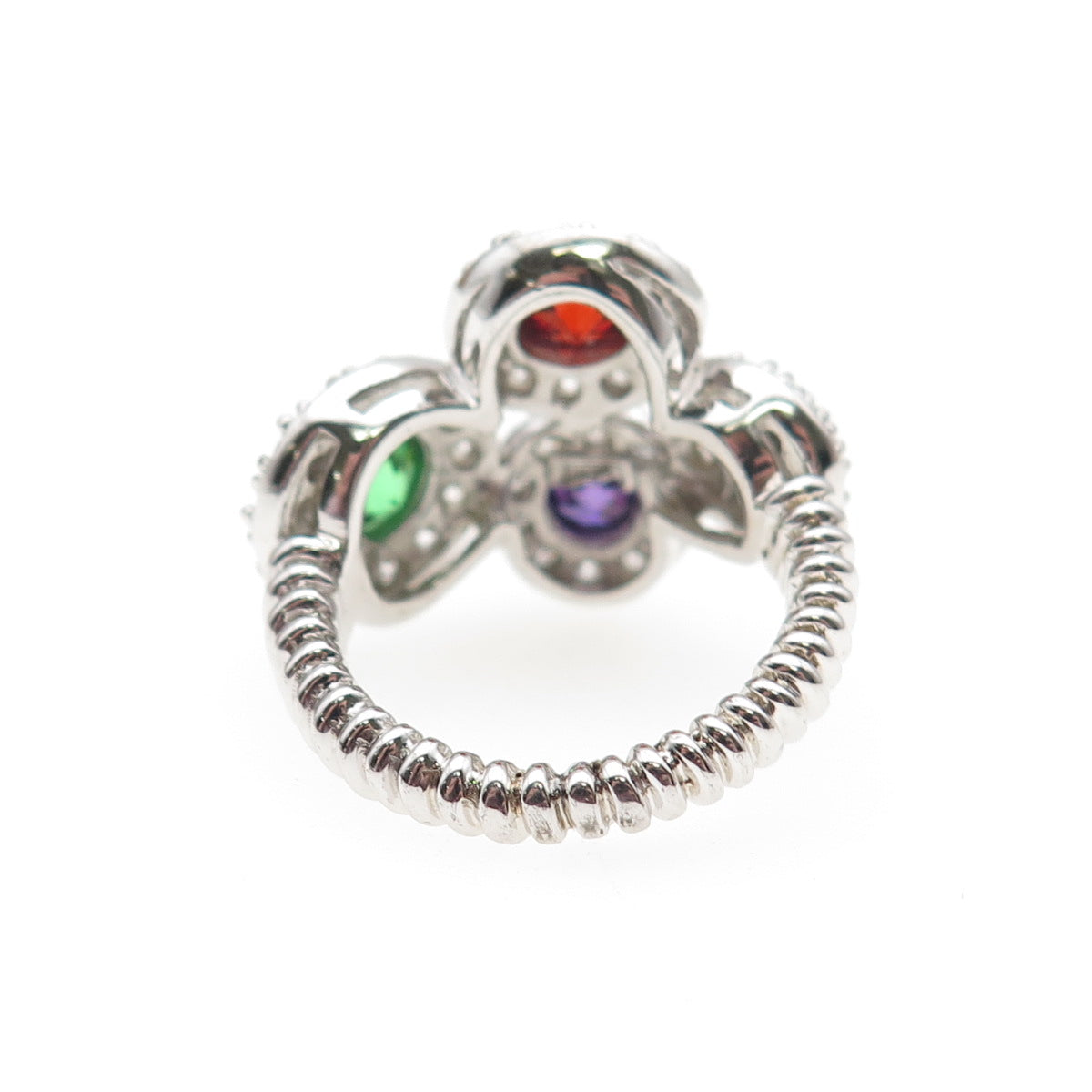 Joseph Esposito 925 Sterling Silver Round-Cut Multi-Color C Z Ring Size 5
