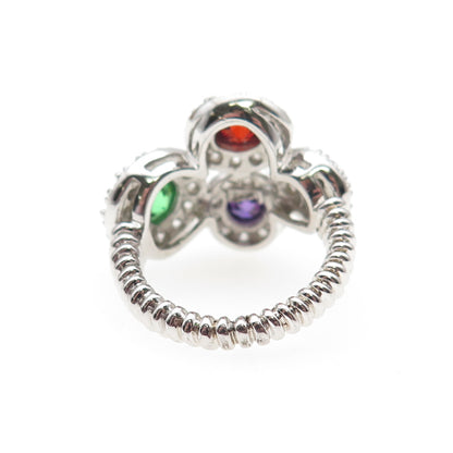 Joseph Esposito 925 Sterling Silver Round-Cut Multi-Color C Z Ring Size 5