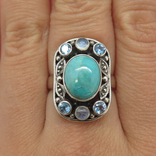 NICKY BUTLER 925 Sterling Vintage Turquoise Blue Topaz Moonstone Ring Size 7.25