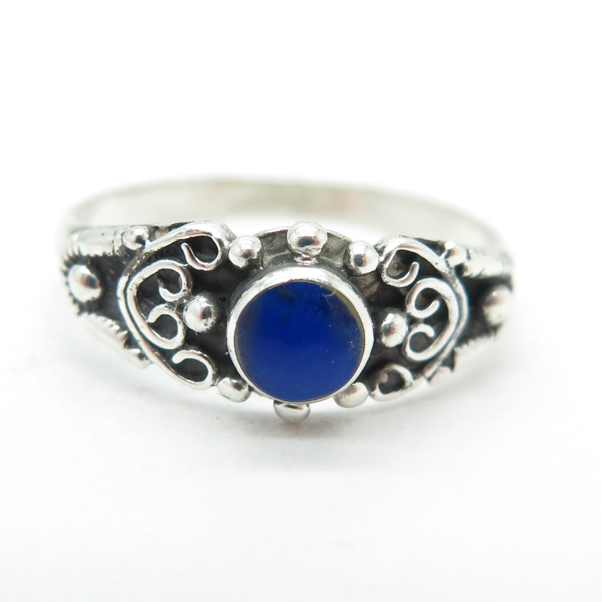 925 Sterling Silver Vintage Real Lapis Lazuli Gem Boho / Ethnic Ring Size 8.25